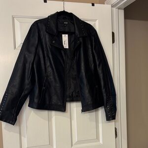a.n.a Black Leather Jacket with Studded Sleeves